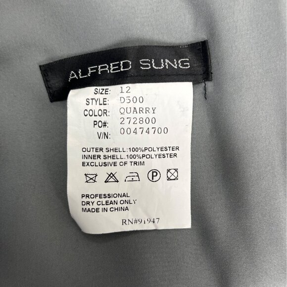 Alfred Sung Gray  Dress  Pleated Waist Design Size 12 - Picture 5 of 6